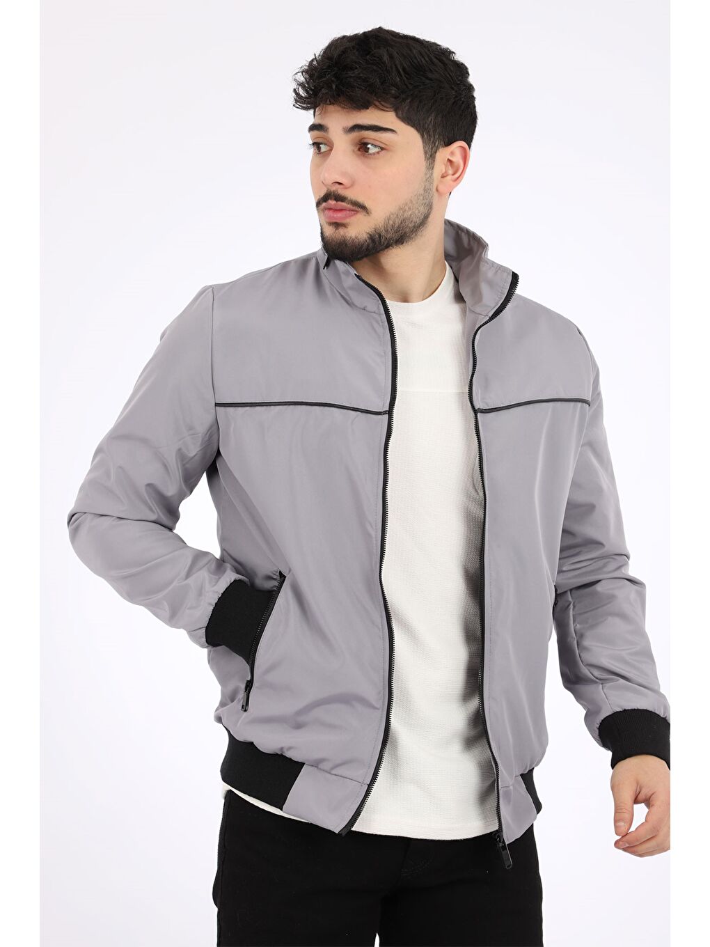 Gri Bondit Ense Fermuarlı Mevsimlik Mont PLDP 2906-1