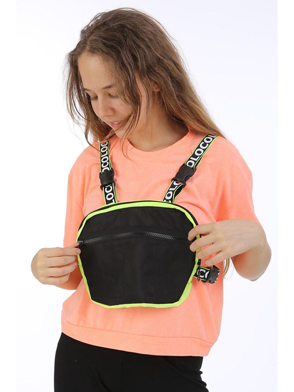 Turuncu Kız Çocuk Çantalı T-shirt 10-15 Yaş 13868-1