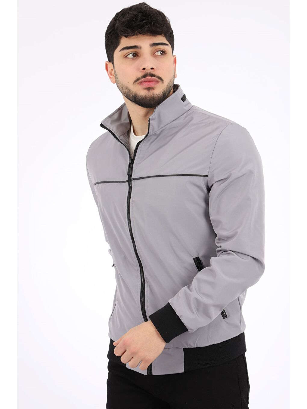 Gri Bondit Ense Fermuarlı Mevsimlik Mont PLDP 2906-2