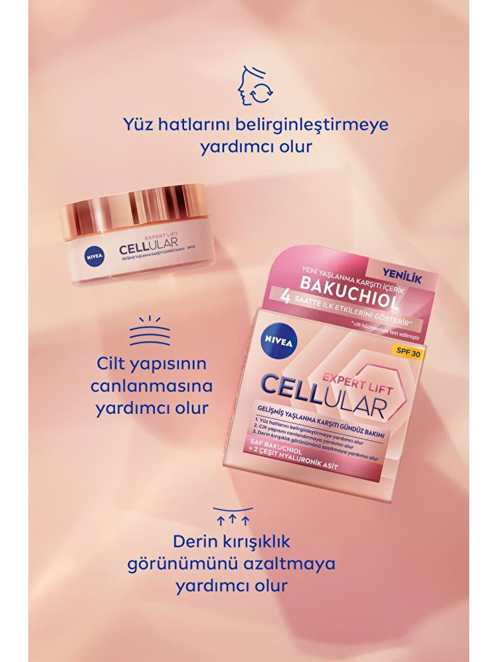 NIVEA Cellular Expert Lift Saf Bakuchiol, Hyaluronik Asit, Yaşlanma Karşıtı Gündüz Ve Gece Yüz Kremi 50 ml - 3