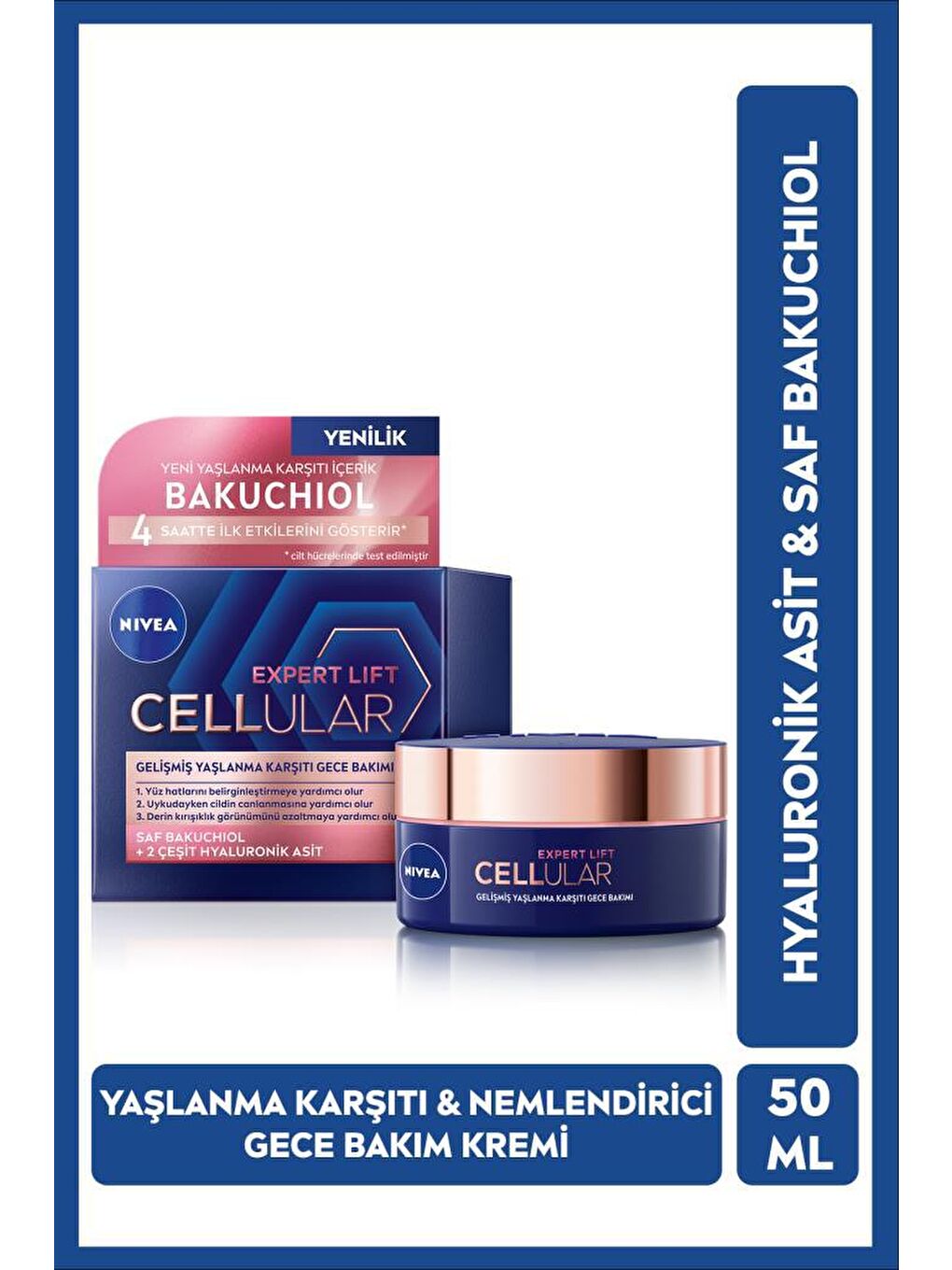 NIVEA Cellular Expert Lift Saf Bakuchiol, Hyaluronik Asit, Yaşlanma Karşıtı Gündüz Ve Gece Yüz Kremi 50 ml - 4