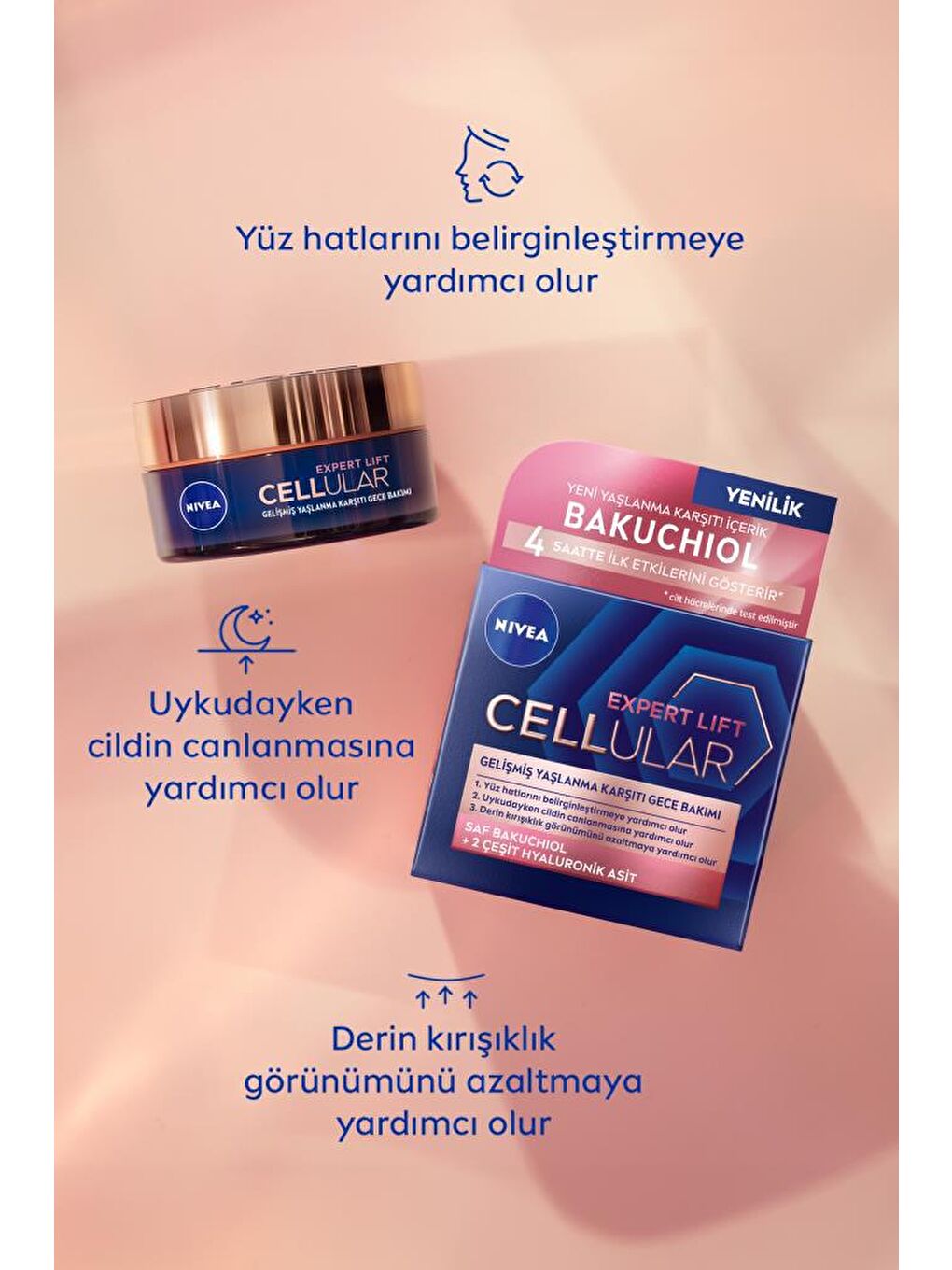 NIVEA Cellular Expert Lift Saf Bakuchiol, Hyaluronik Asit, Yaşlanma Karşıtı Gündüz Ve Gece Yüz Kremi 50 ml - 5