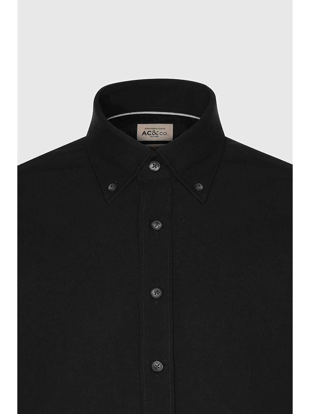 Erkek Siyah Slim Fit Dar Kesim Düğmeli Yaka Pamuklu Oxford Gömlek-9