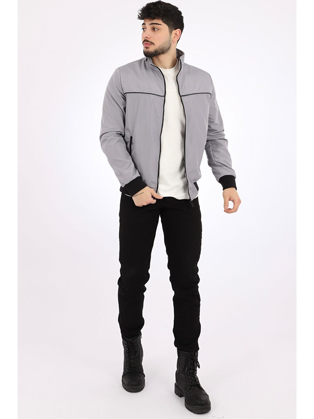 Gri Bondit Ense Fermuarlı Mevsimlik Mont PLDP 2906-3