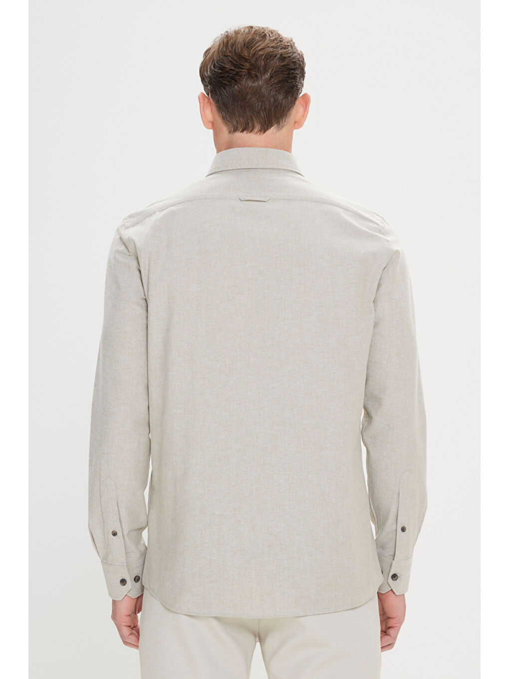 Erkek Haki Slim Fit Dar Kesim Düğmeli Yaka Pamuklu Oxford Gömlek-3