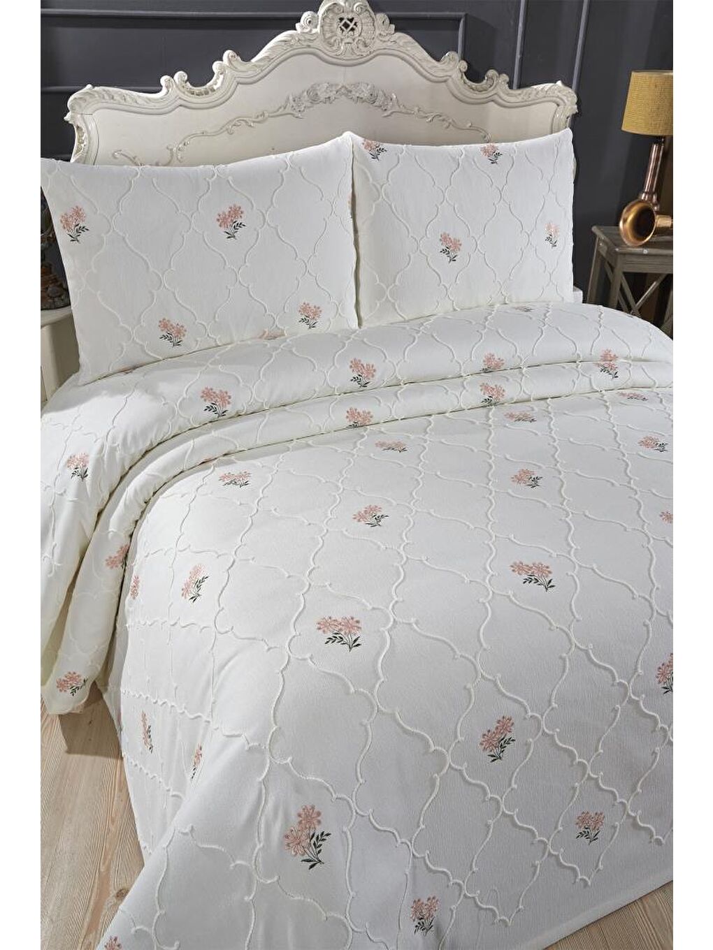 Karışık Nevra Nakışlı Şönil 3 Parça Çift Kişilik Yatak Örtüsü-2