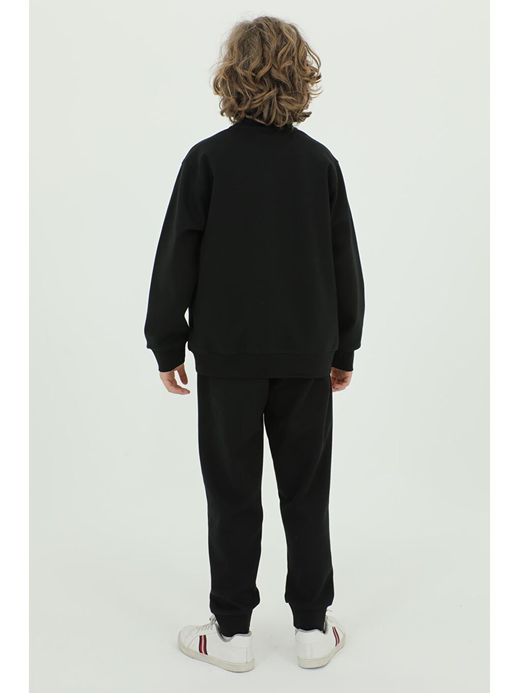 Siyah Erkek Çocuk Dik Yaka Baskı Detaylı Çift Cepli Hırkalı Üç Parça Eşofman Takımı-7