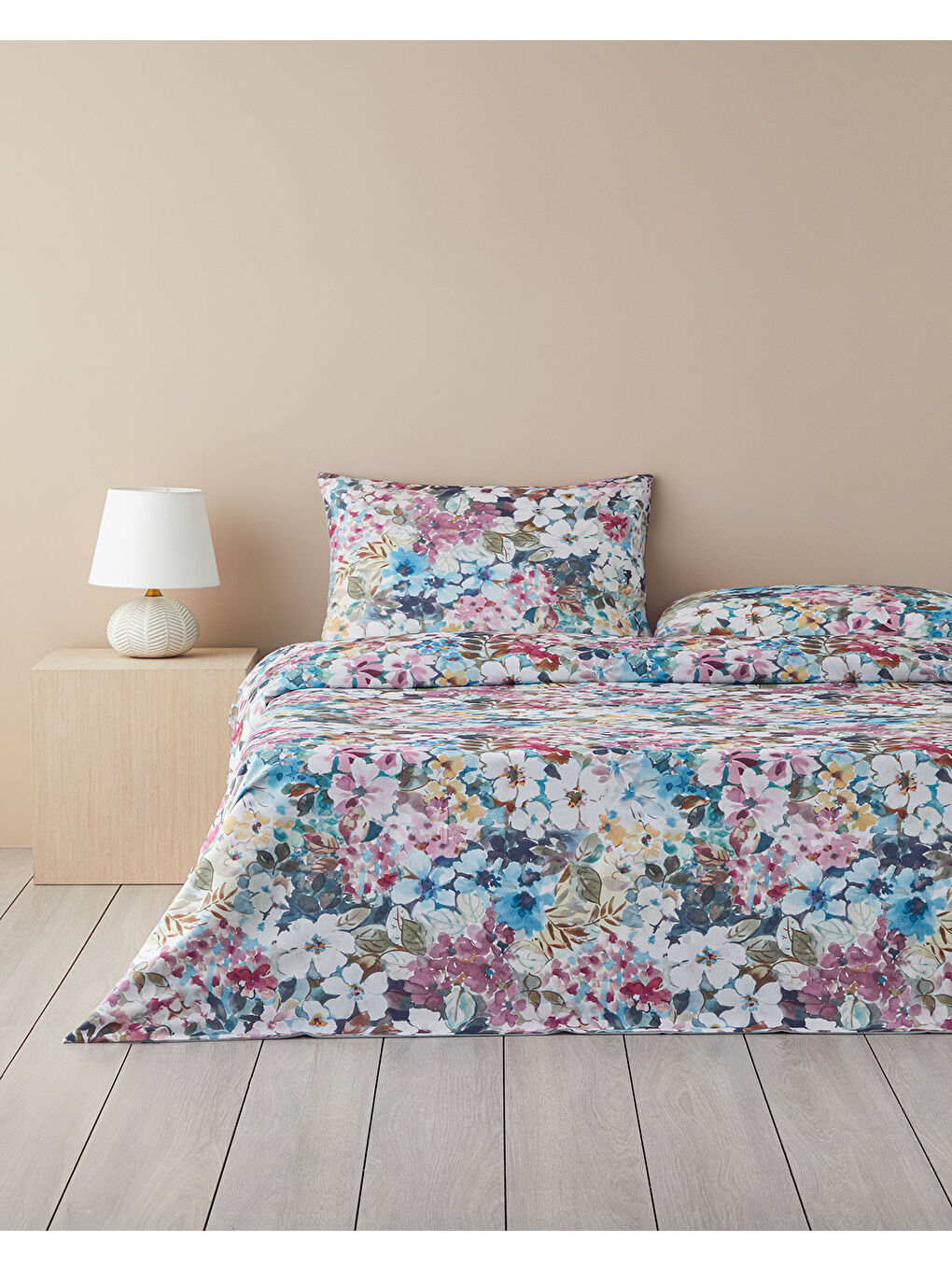 Floral Happiness Dijital Baskılı Soft Pamuk Çift Kişilik Nevresim Takımı 200x220 cm Pembe   Mavi