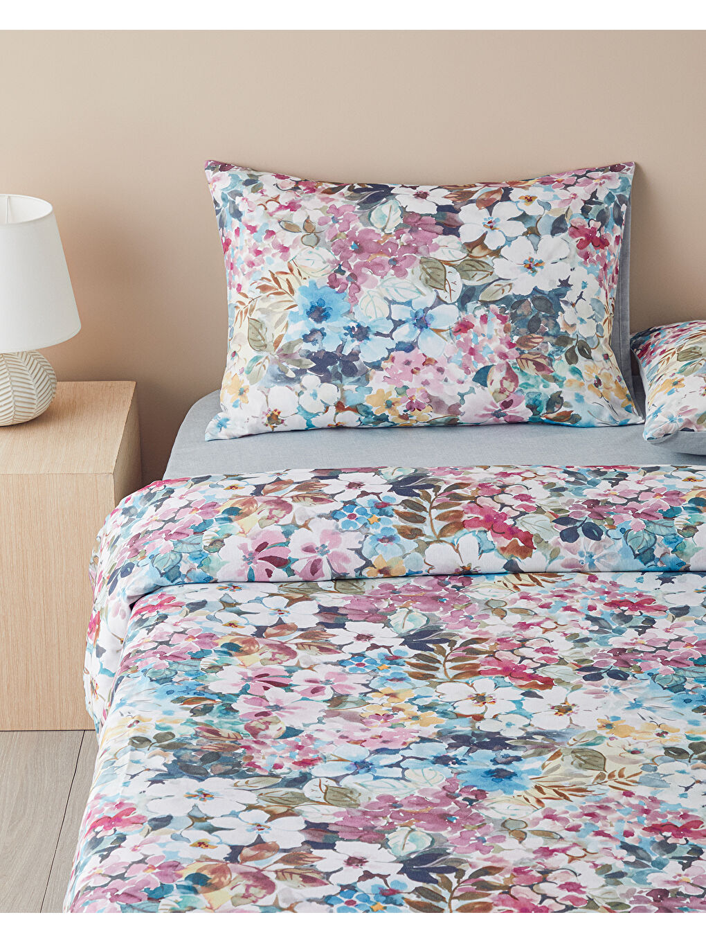 Floral Happiness Dijital Baskılı Soft Pamuk Çift Kişilik Nevresim Takımı 200x220 cm Pembe   Mavi-3