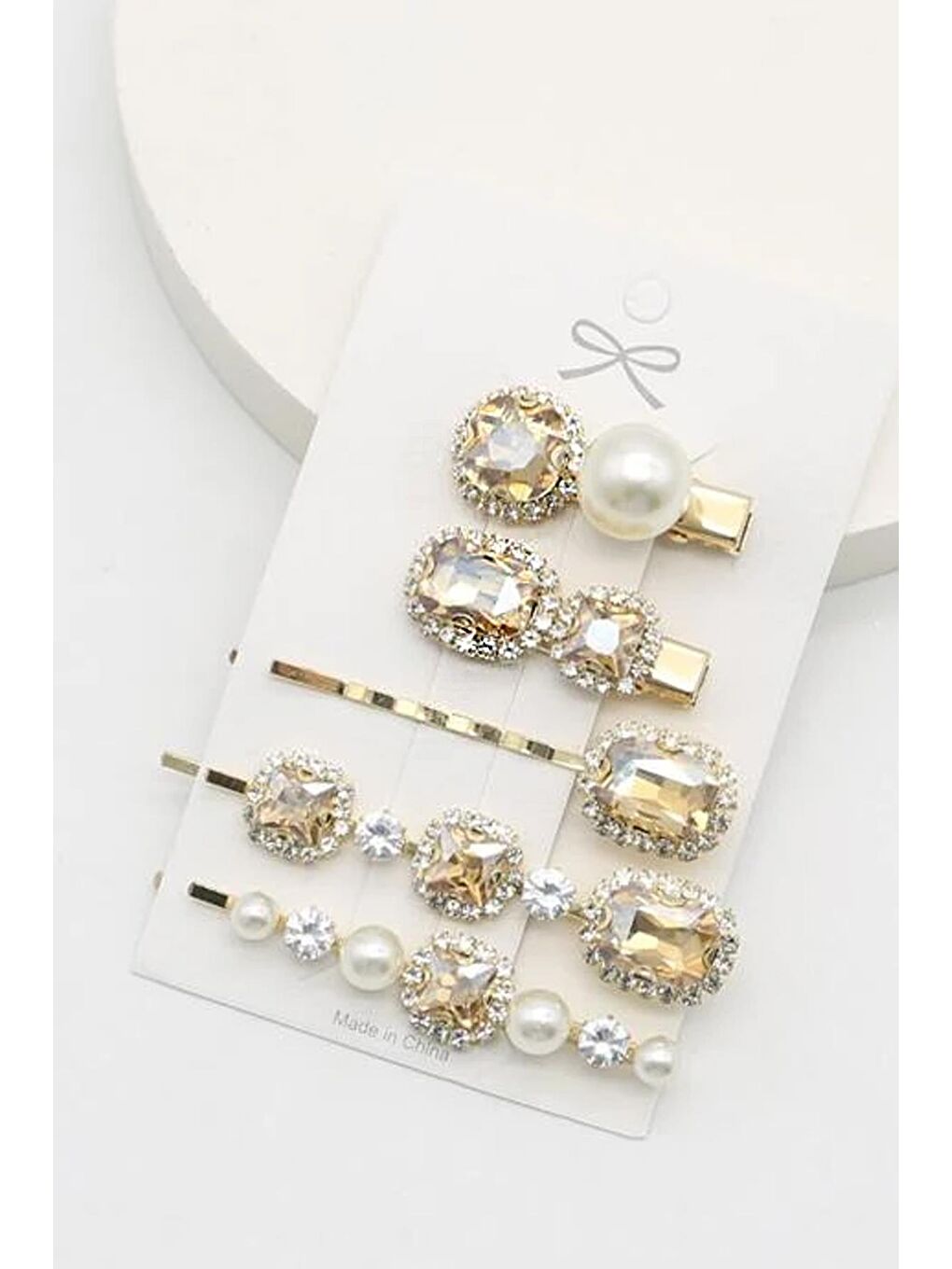 Sarı Çek Kristal Taşlı Toka Seti 5'li Paket-1