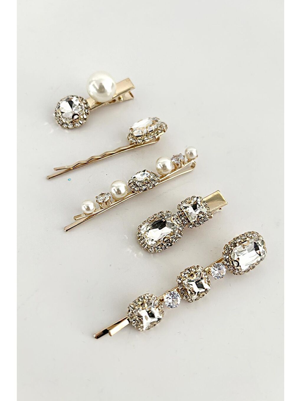 Sarı Çek Kristal Taşlı Toka Seti 5'li Paket-2