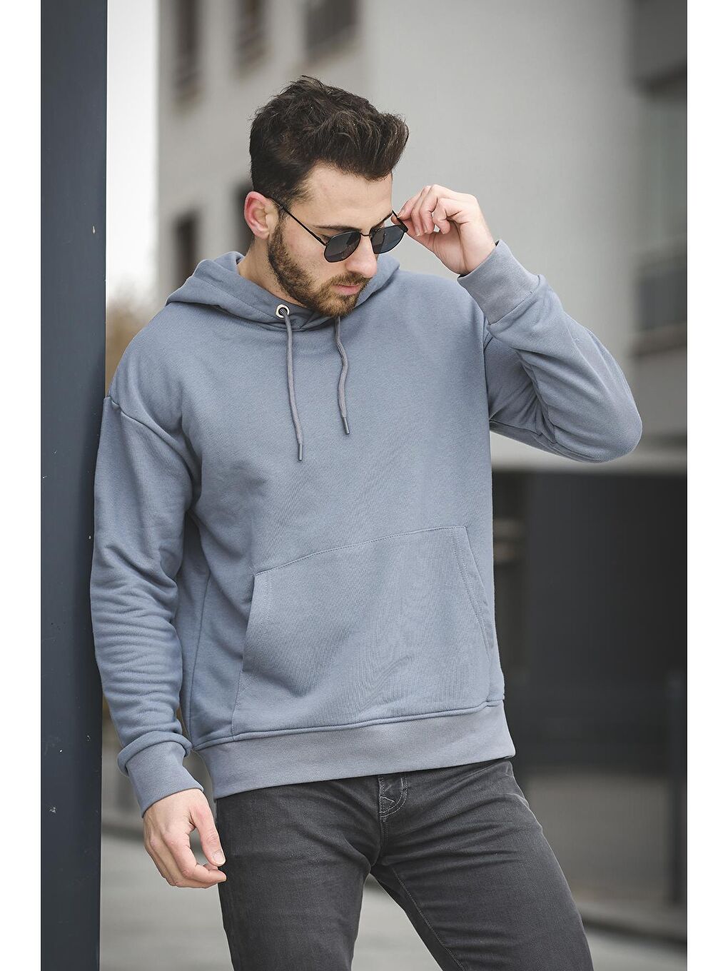 Oksit Füme Üç İplik Şardonsuz Basic Erkek Sweatshirt