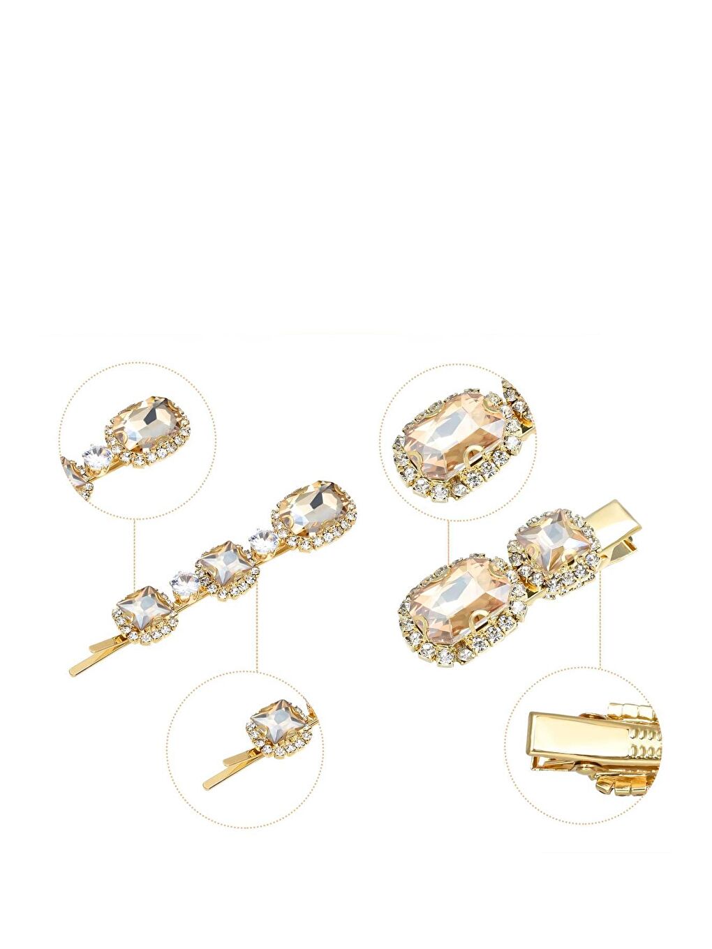 Sarı Çek Kristal Taşlı Toka Seti 5'li Paket-3