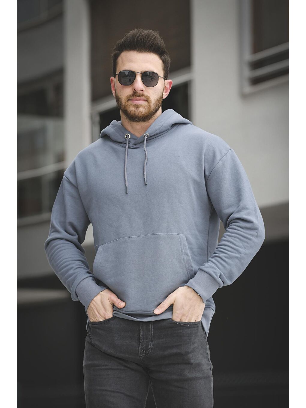 Oksit Füme Üç İplik Şardonsuz Basic Erkek Sweatshirt - 1