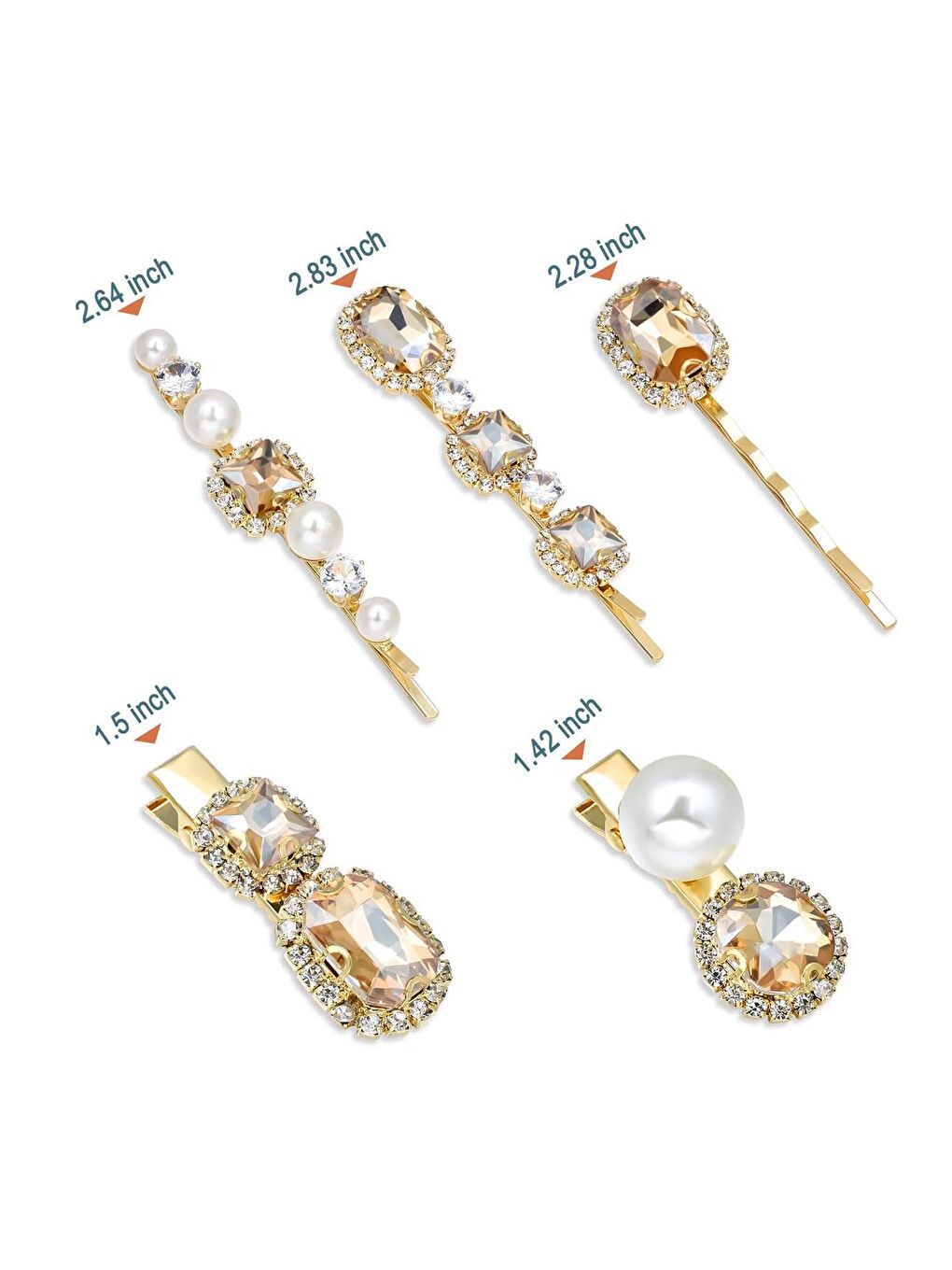 Sarı Çek Kristal Taşlı Toka Seti 5'li Paket-4