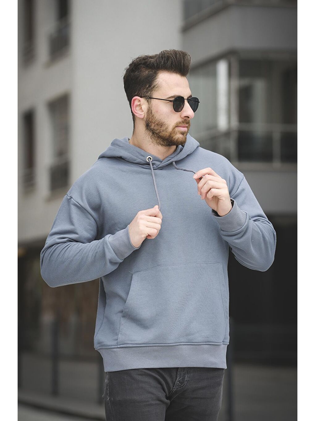 Oksit Füme Üç İplik Şardonsuz Basic Erkek Sweatshirt - 2