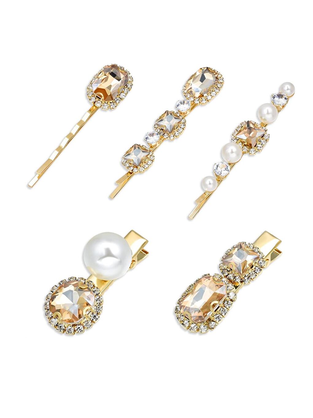 Sarı Çek Kristal Taşlı Toka Seti 5'li Paket-5