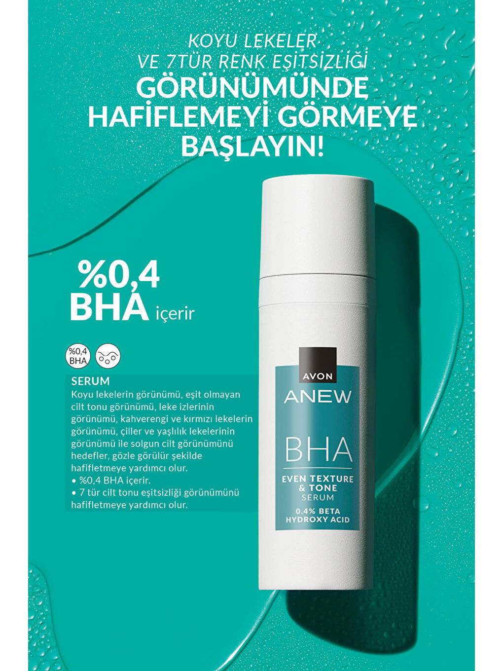 AVON Renksiz Anew BHA Even Tone & Texture Cilt Tonu Görünümü Düzgünleştiren Serum 30 Ml. Üçlü Set - 3