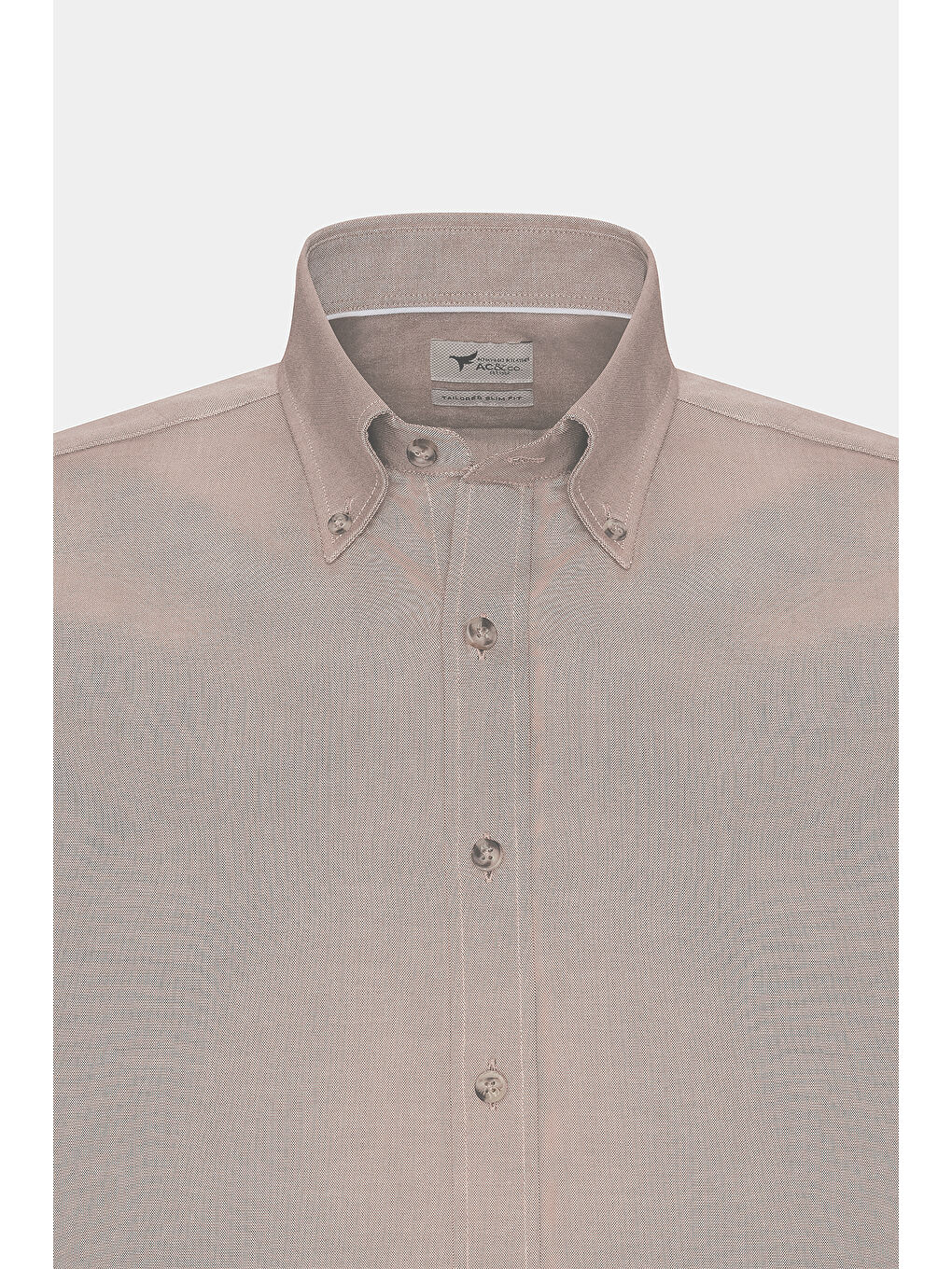 Bej Erkek Vizon Slim Fit Dar Kesim Düğmeli Yaka Pamuklu Oxford Gömlek-7