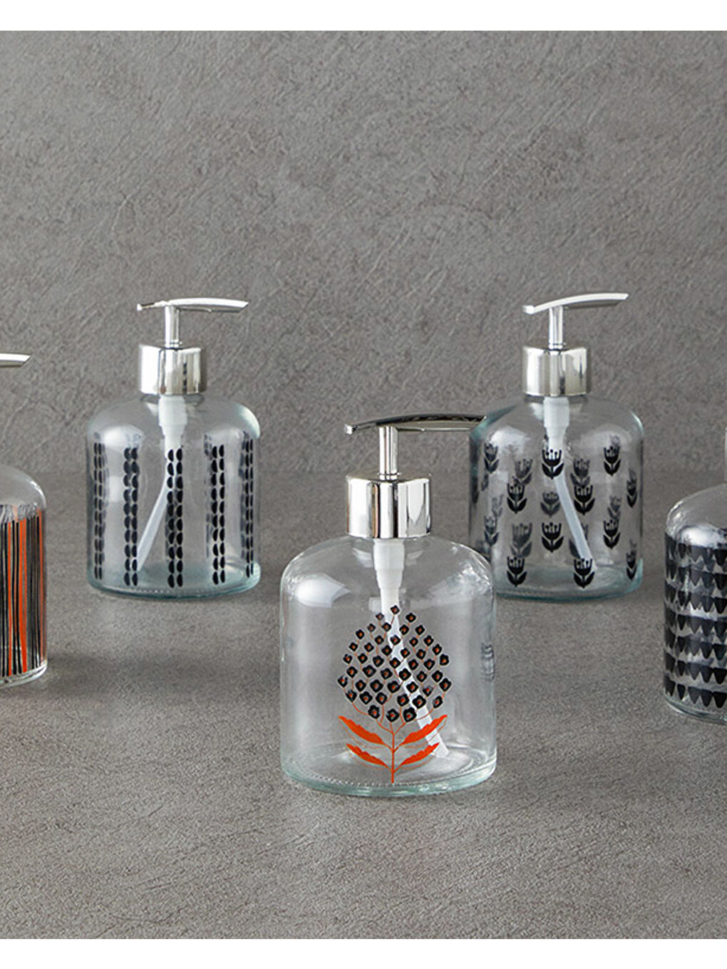 Gri Flower Dots Cam Banyo Sıvı Sabunluk Silver-2