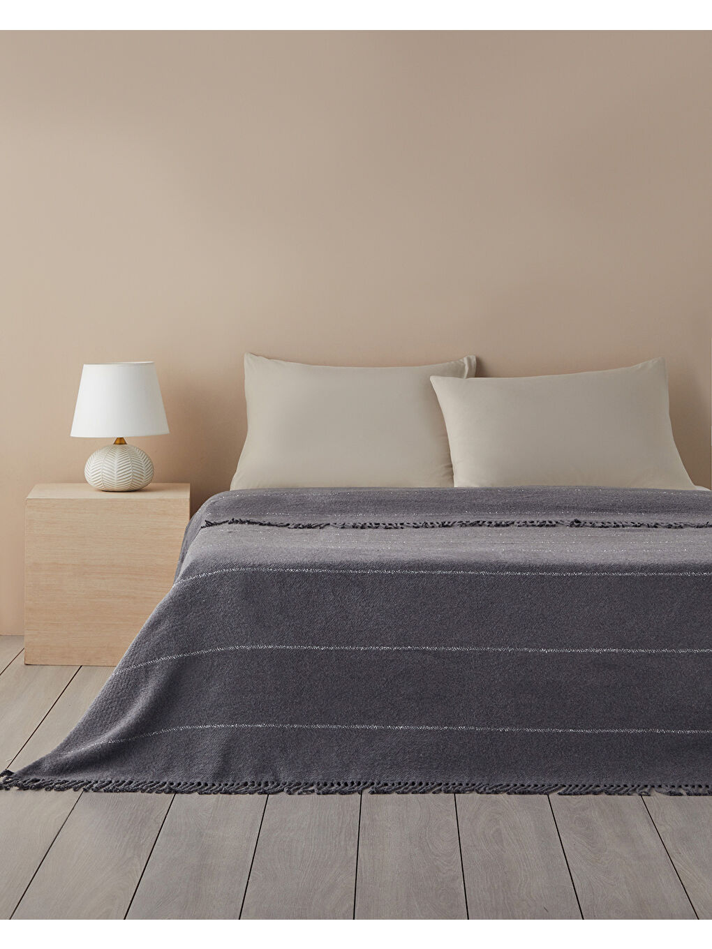 Sparkly Simli Pamuklu Çift Kişilik Battaniye 200x220 cm Antrasit