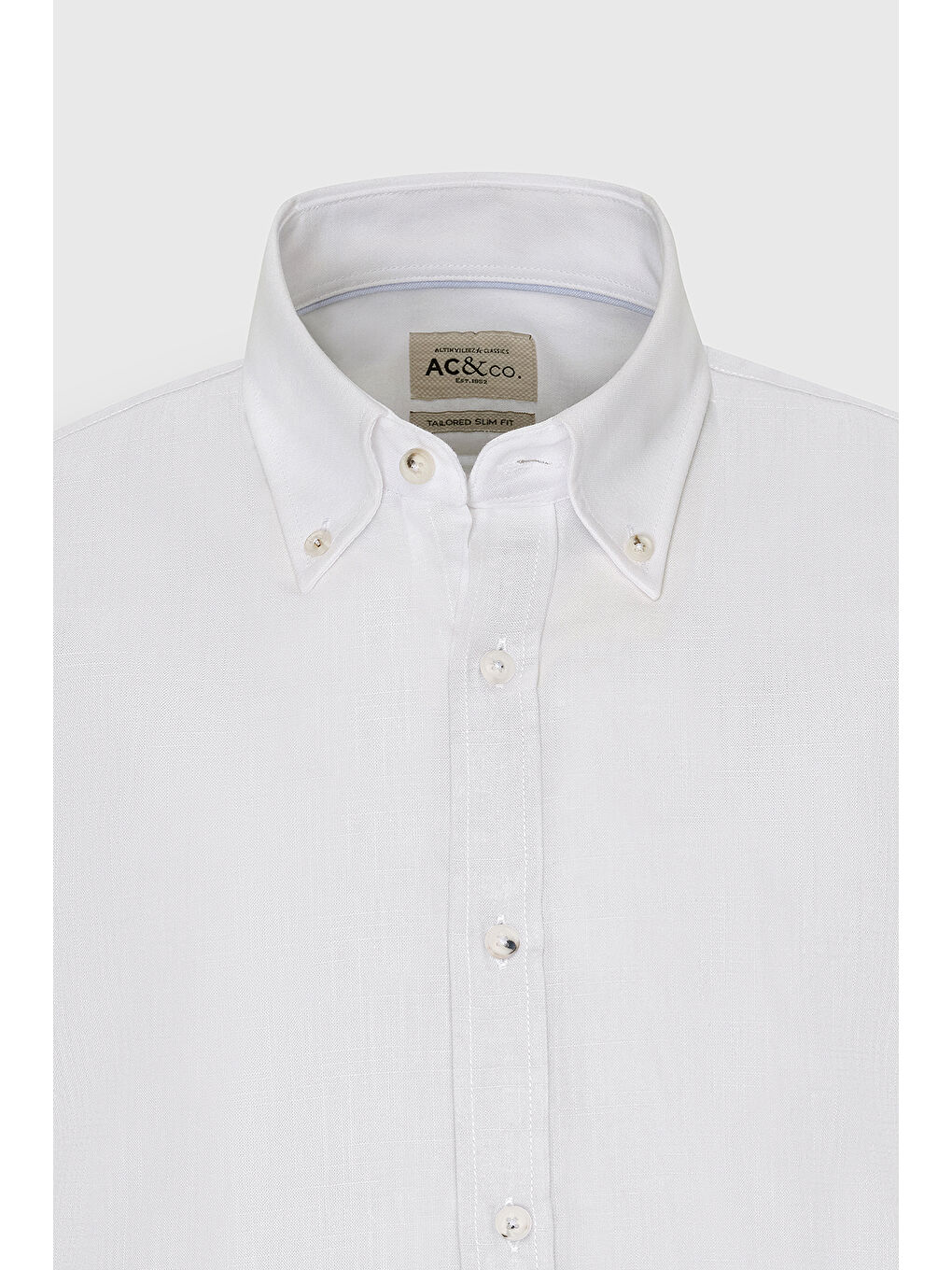 Erkek Beyaz Slim Fit Dar Kesim Düğmeli Yaka Pamuklu Oxford Gömlek-6