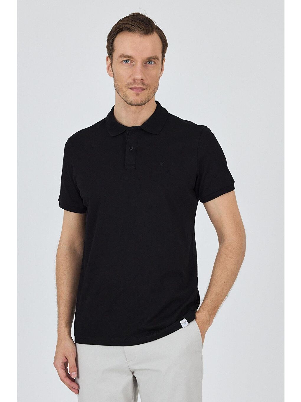 Siyah Kısa Kol Düz Pike Polo Yaka Cepsiz Pamuk Casual Slim Fit Tişört 1011250157_001