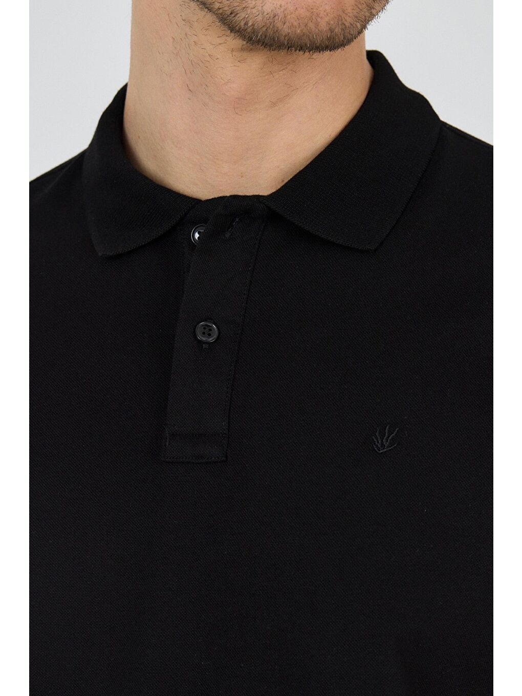 Siyah Kısa Kol Düz Pike Polo Yaka Cepsiz Pamuk Casual Slim Fit Tişört 1011250157_001-3