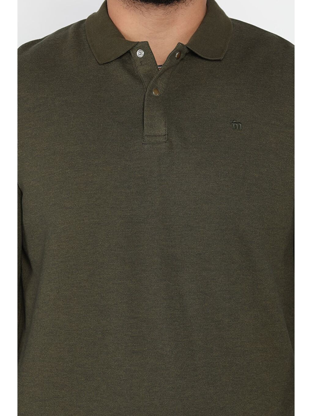 Haki Erkek Polo Yaka Çıtçıt Detaylı Selanik Sweatshirt-3