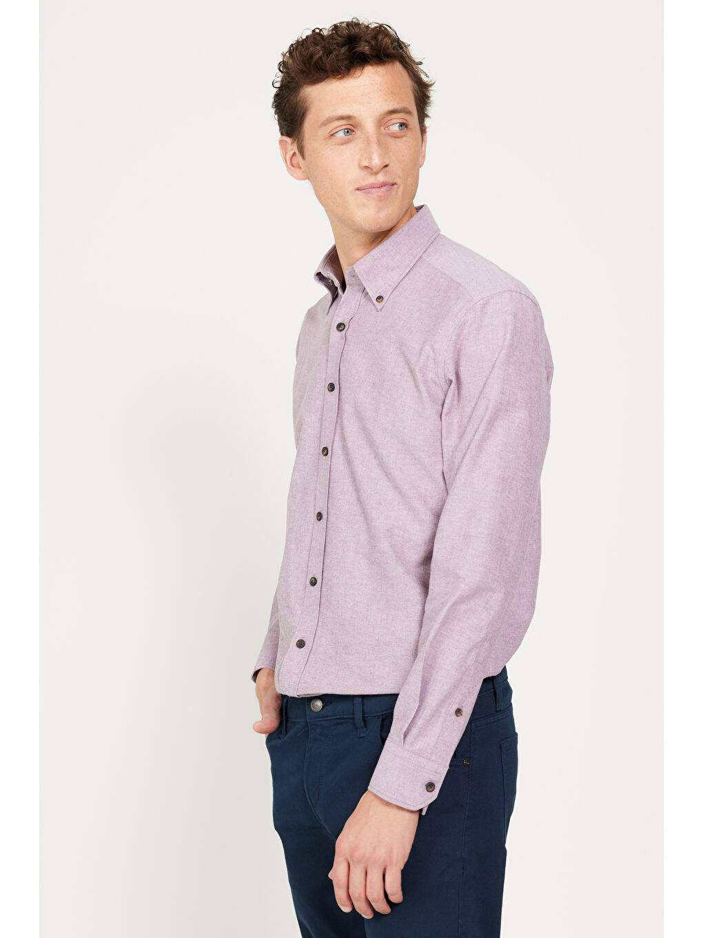 Erkek Bordo Slim Fit Dar Kesim Düğmeli Yaka Pamuklu Oxford Gömlek-3