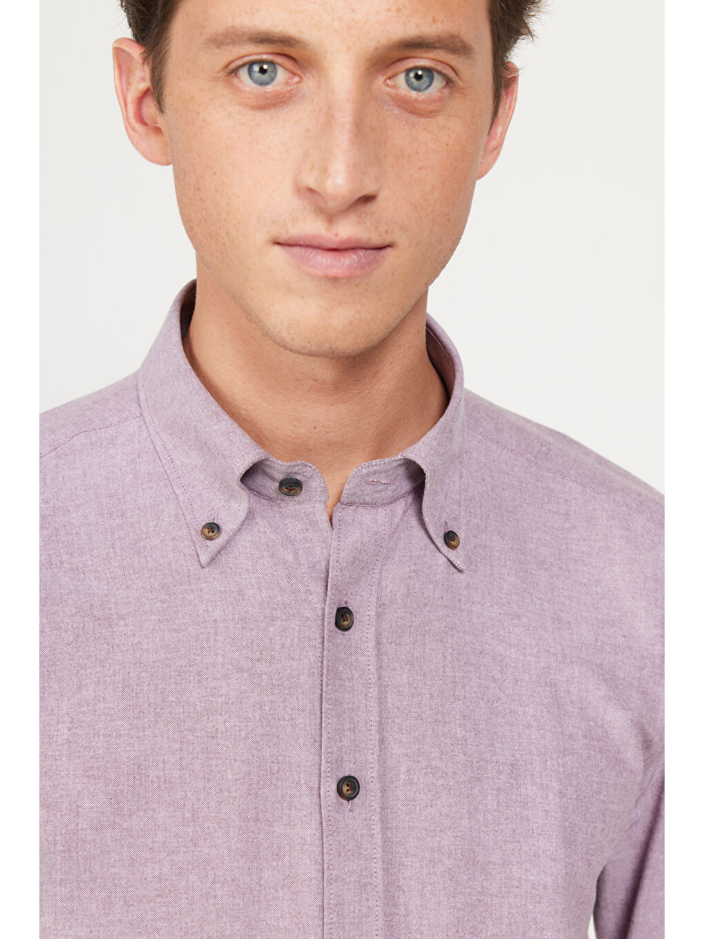 Erkek Bordo Slim Fit Dar Kesim Düğmeli Yaka Pamuklu Oxford Gömlek-5