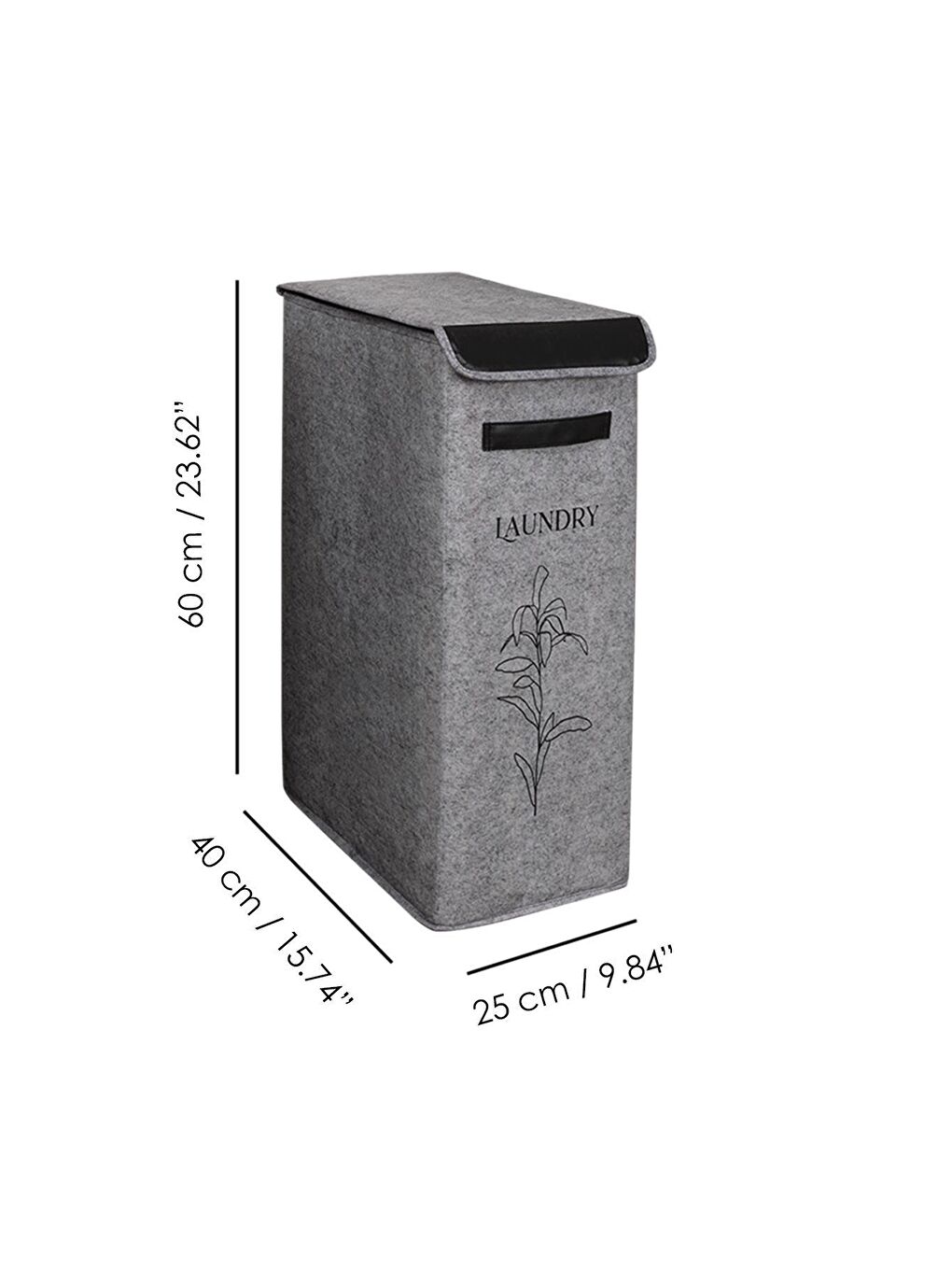 Kapaklı Keçe Kirli Çamaşır Sepeti Katlanır Saklama Selesi 2'li Set Gri 25x40x60cm-25lt-6