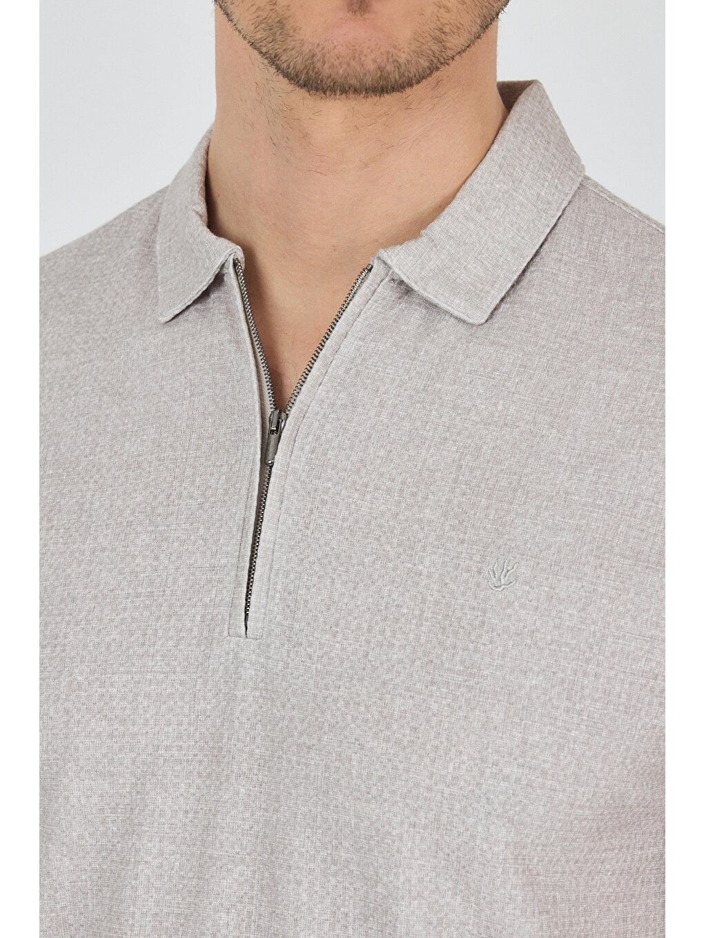 Bej Polo Yaka Kısa Kol Cepsiz Slim Fit Classic Tişört 1011250176-3