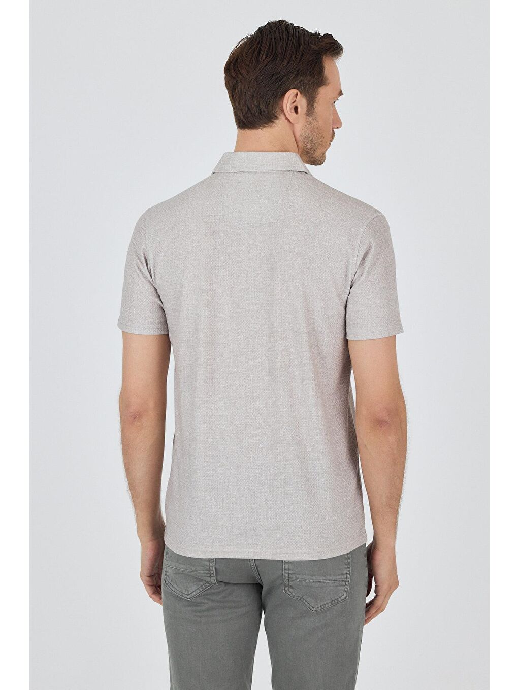 Bej Polo Yaka Kısa Kol Cepsiz Slim Fit Classic Tişört 1011250176-4