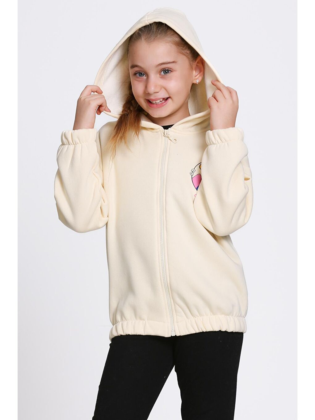 Ekru Kız Çocuk Krem Ethereal Baskı Fermuarlı Sweatshırt-1