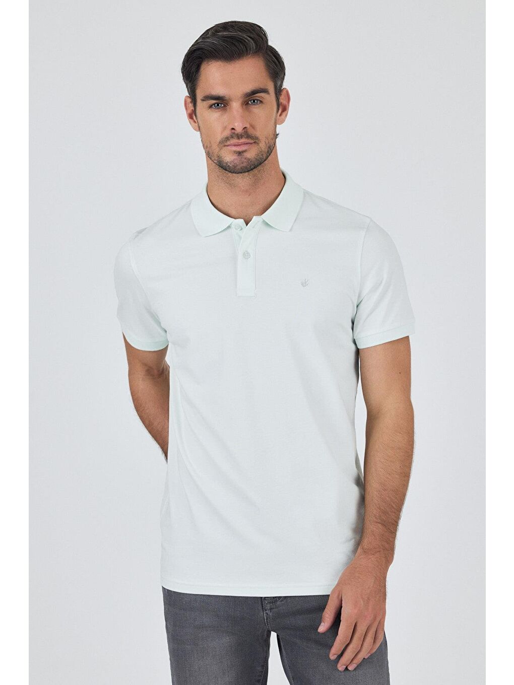 Koyu Mavi Kısa Kol Düz Pike Polo Yaka Cepsiz Pamuk Casual Slim Fit Tişört 1011250157_300