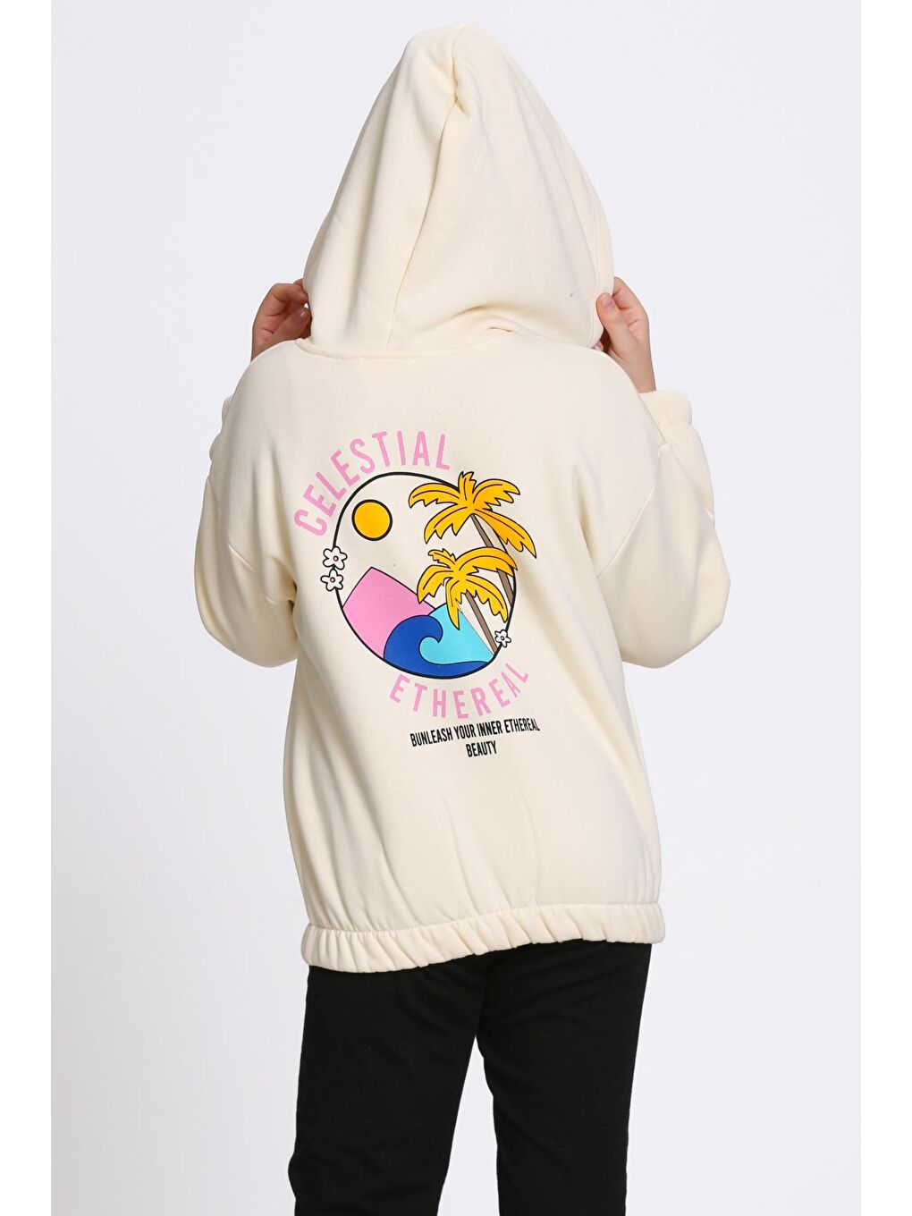 Ekru Kız Çocuk Krem Ethereal Baskı Fermuarlı Sweatshırt-4
