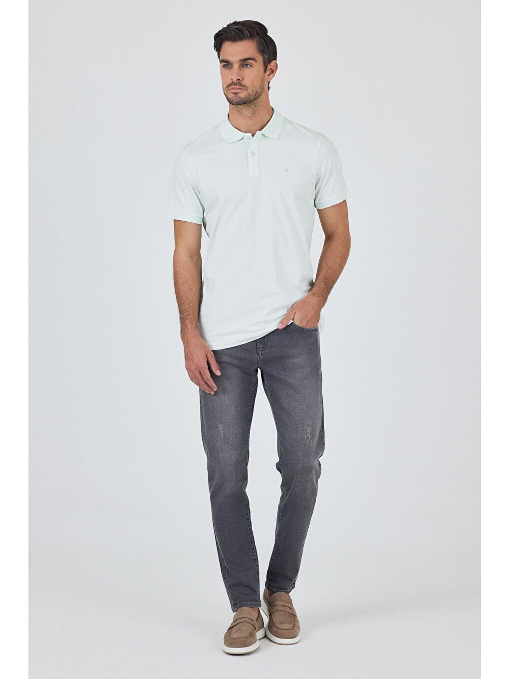 Koyu Mavi Kısa Kol Düz Pike Polo Yaka Cepsiz Pamuk Casual Slim Fit Tişört 1011250157_300-1