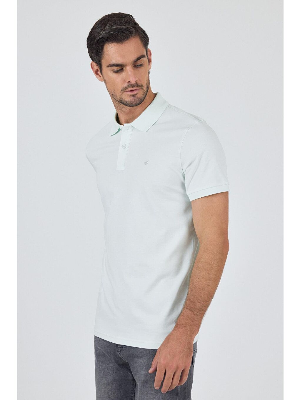 Koyu Mavi Kısa Kol Düz Pike Polo Yaka Cepsiz Pamuk Casual Slim Fit Tişört 1011250157_300-2