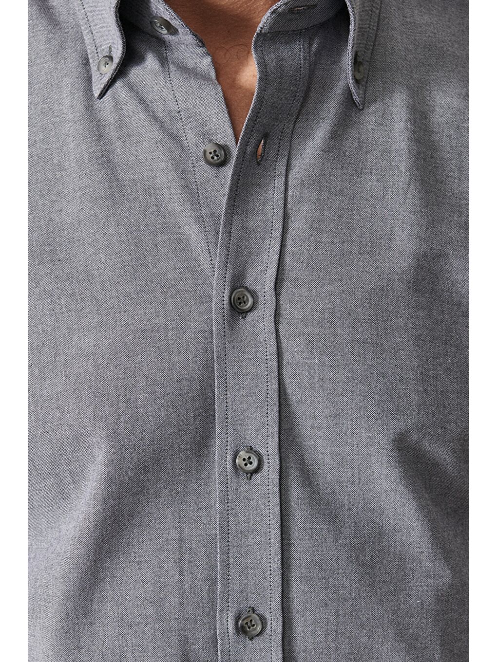 Erkek Antrasit Slim Fit Dar Kesim Düğmeli Yaka Pamuklu Oxford Gömlek-4