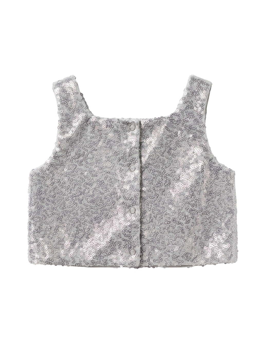 Gri Gümüş  Kare Yakalı Pullu Kız Çocuk Kolsuz Crop Bluz - Cintia-1