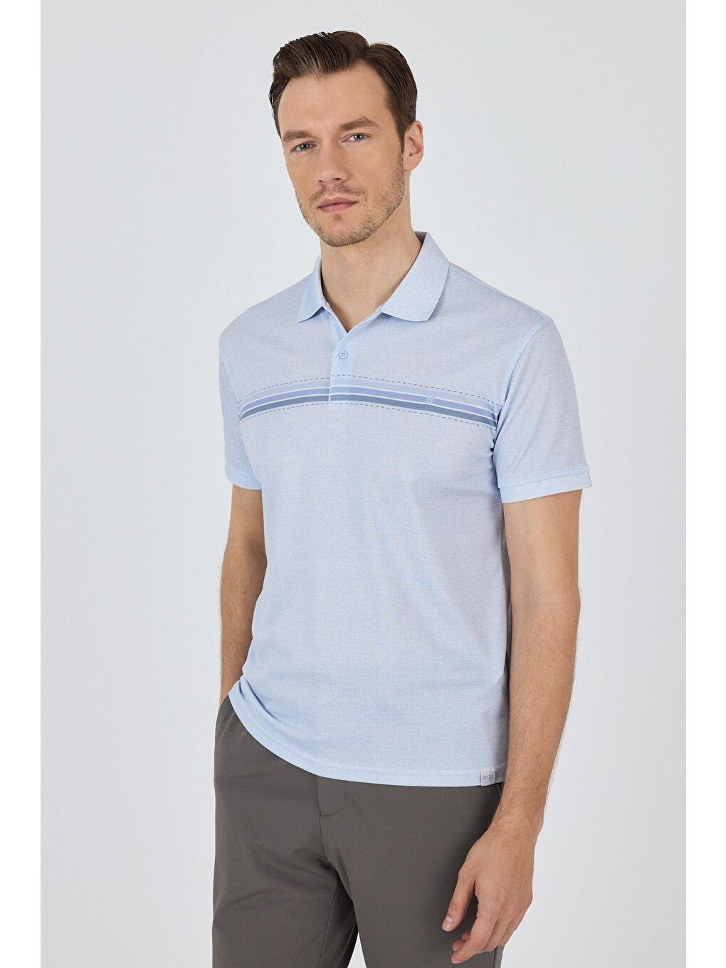 Mavi Kısa Kol Baskılı Pike Polo Yaka Cepsiz Slim Fit Tişört 1011250168-2