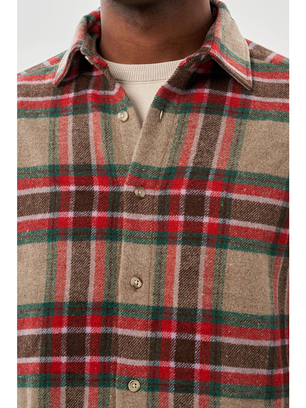 Mürdüm Yünlü Ekose Desen Yumuşak Yaka Cepsiz Uzun Kol Casual Comfort Fit Gömlek 1004245227-3