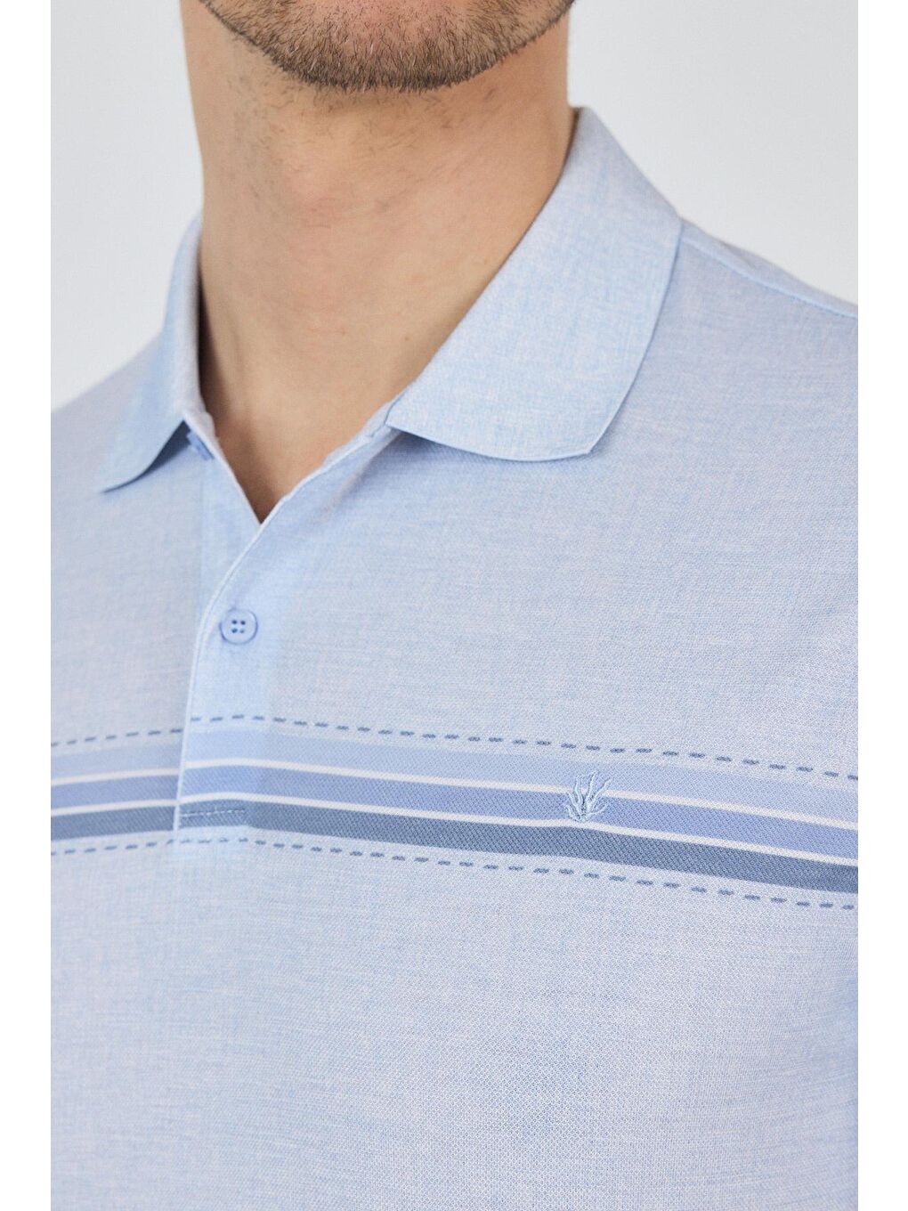 Mavi Kısa Kol Baskılı Pike Polo Yaka Cepsiz Slim Fit Tişört 1011250168-3