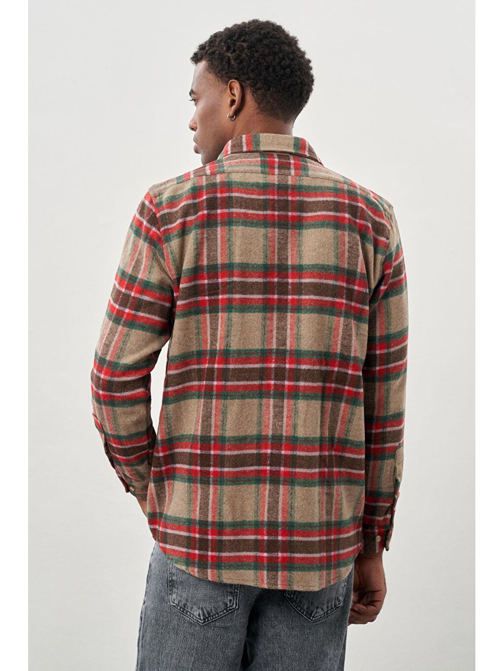 Mürdüm Yünlü Ekose Desen Yumuşak Yaka Cepsiz Uzun Kol Casual Comfort Fit Gömlek 1004245227-4