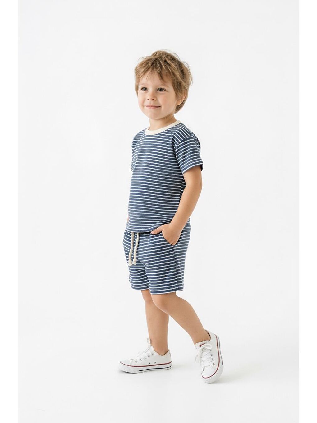 İndigo Çizgili Şort Tişört 2li Takım