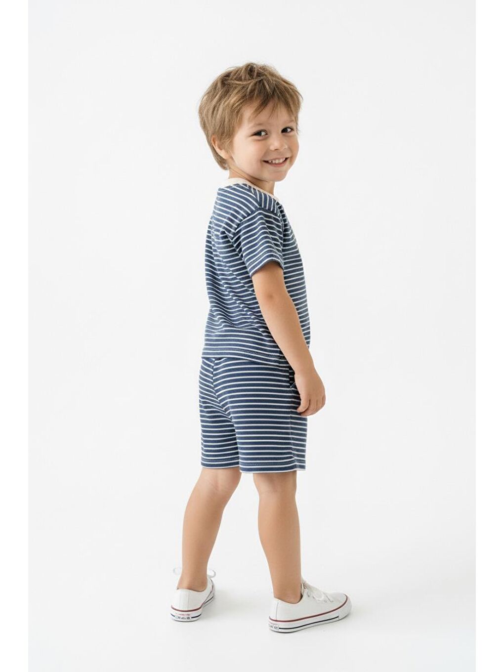 İndigo Çizgili Şort Tişört 2li Takım-1