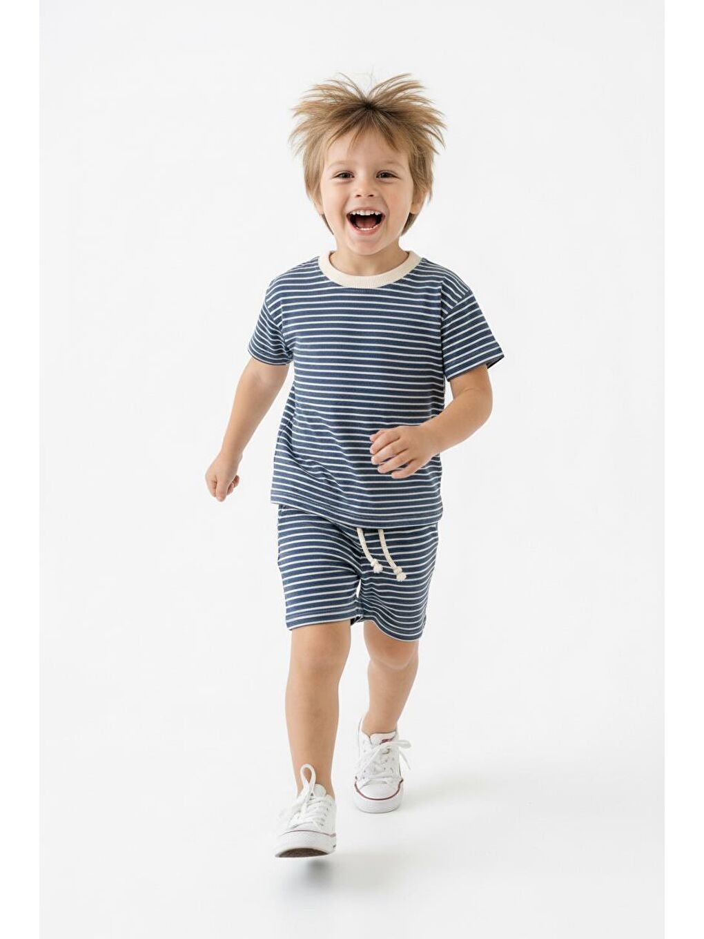 İndigo Çizgili Şort Tişört 2li Takım-2