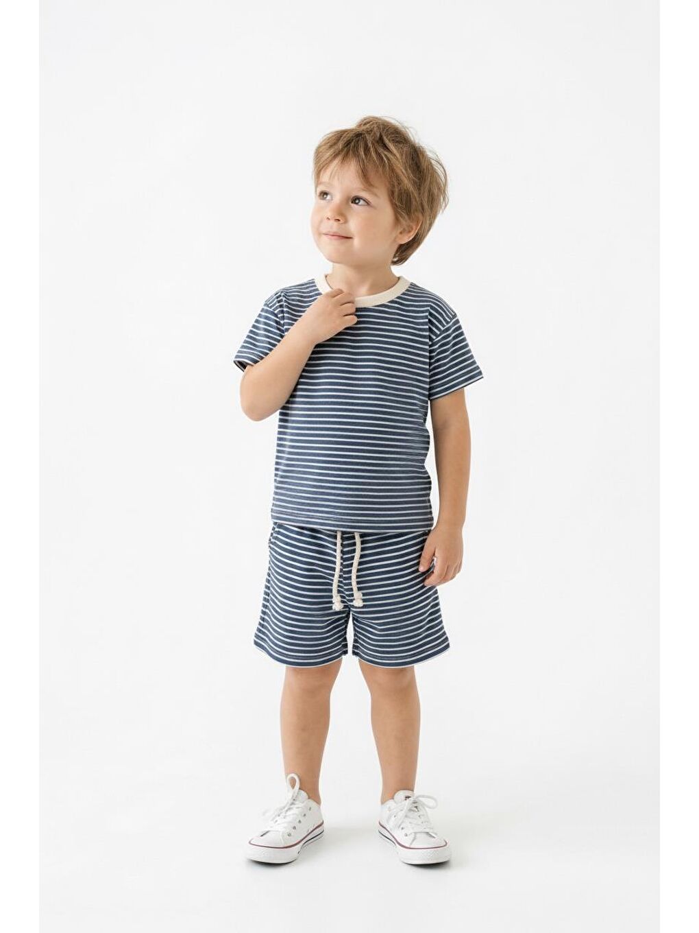 İndigo Çizgili Şort Tişört 2li Takım-3