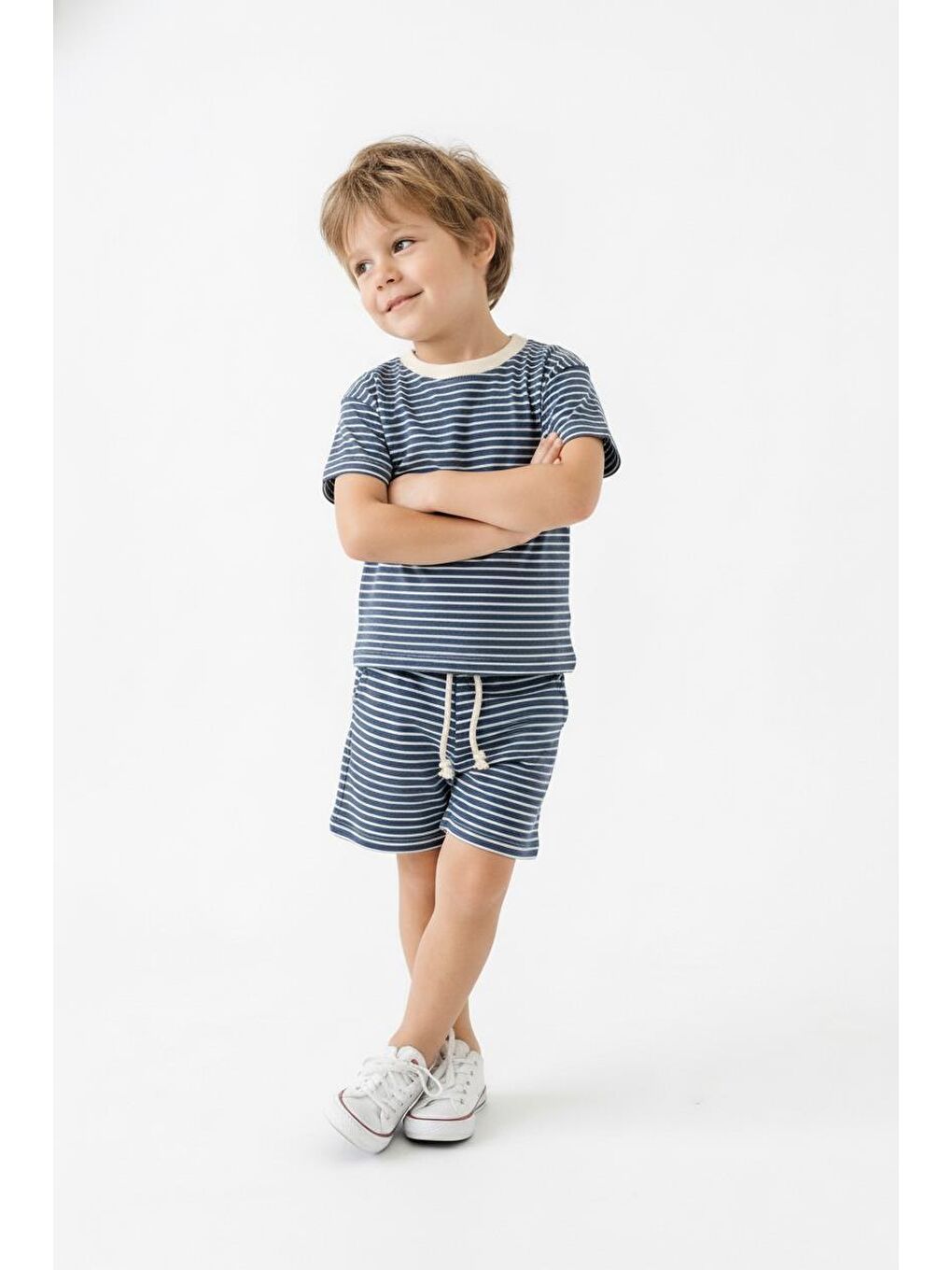 İndigo Çizgili Şort Tişört 2li Takım-4